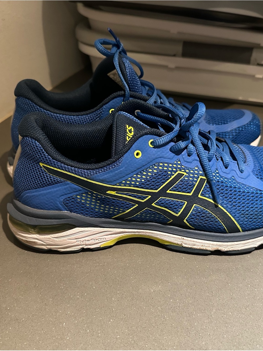 ASICS Blue Athletic Running Shoes with Yellow Accents